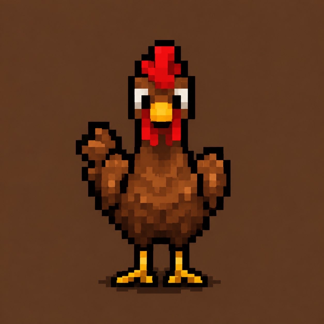 Wilson, the pixel-art brown chicken mascot
